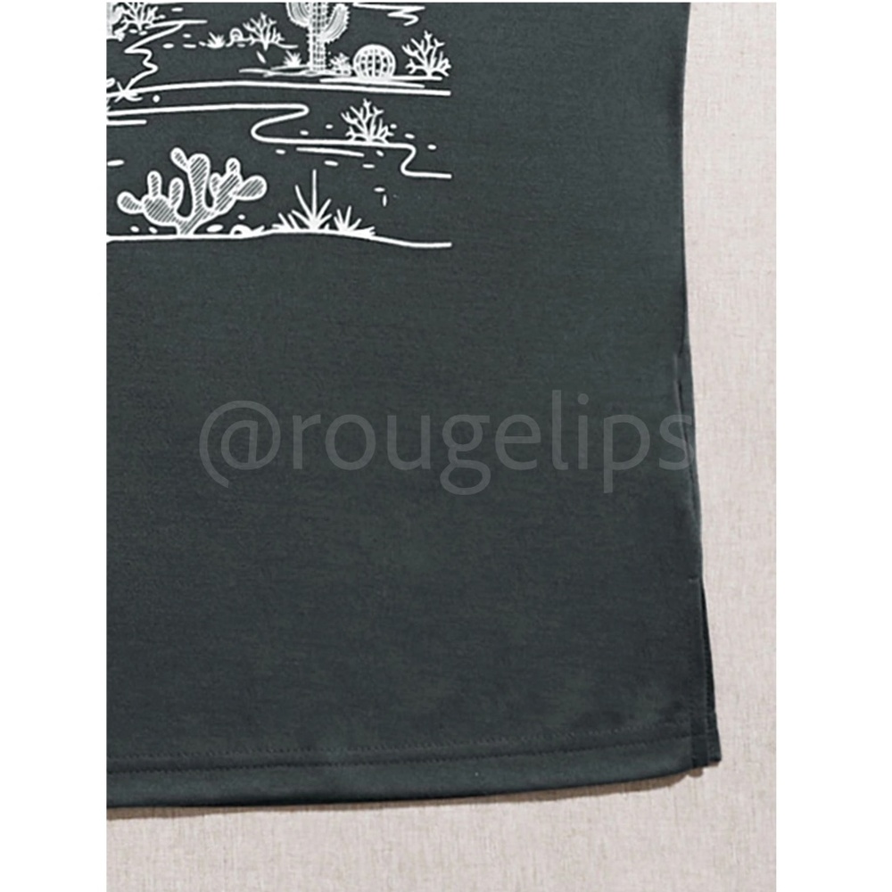 Boho Western Print Grey Tank Top Tee Shirt Muscle - Picture 3 of 7